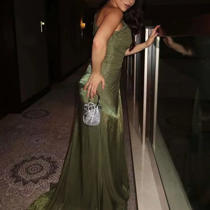 Elegant Dress for Women Off Shoulder Sleeveless Chic Evening Dresses Spring Summer 2025 Female Fashion High Waist Party Dress