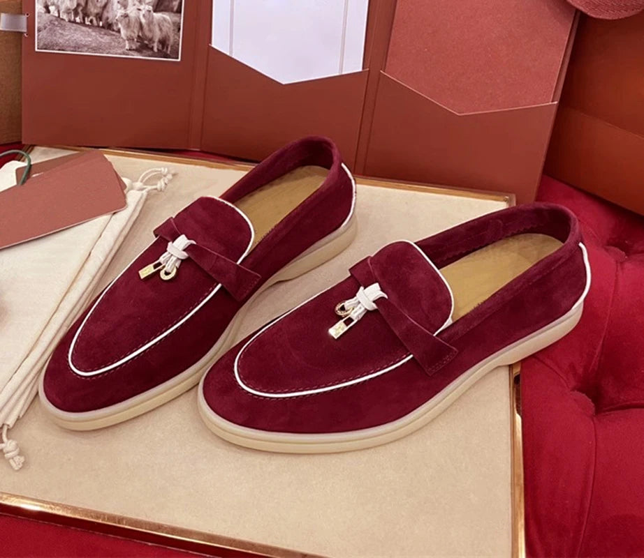 Ladies' loafers, rubber stitched sheepskin suede leather luxury brand flat shoes, best-selling women's shoes