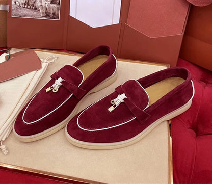 Ladies' loafers, rubber stitched sheepskin suede leather luxury brand flat shoes, best-selling women's shoes