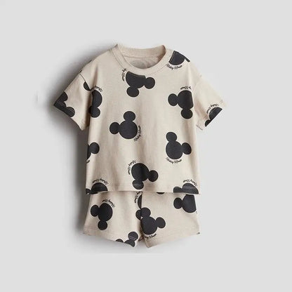 Disney Cartoon T-shirt Outfits Summer Clothing Baby Boys Short Sleeve Tops Shorts Casual Tracksuits Kids Mickey Tees Set 1-5 Age