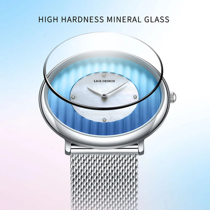 LIGE Fashion Quartz Woman Watch Luxury Ladies Dress Wristwatch Mesh Belt Waterproof Female Watches Girls Clocks Relogio Feminino