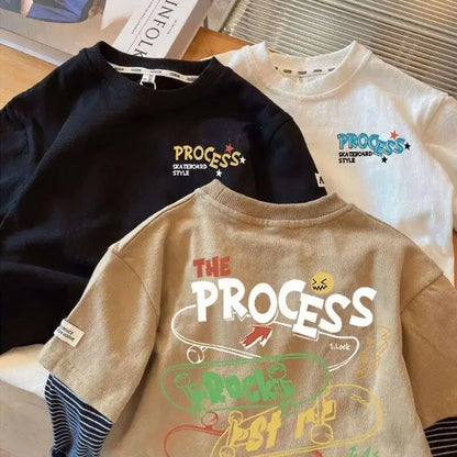 Long Sleeve Children T-shirts 2025 Autumn Spring Tops for Kids Cartoon Print Boys Girls Tees Toddler Outerwear Baby Tees 1-8T