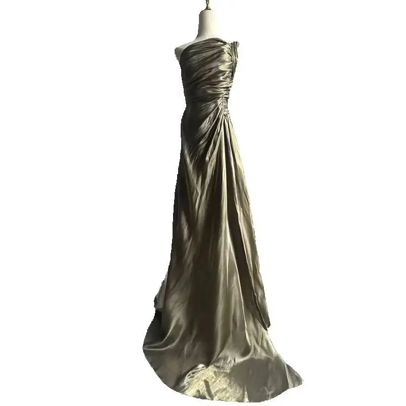 Elegant Dress for Women Off Shoulder Sleeveless Chic Casual Dresses Spring Summer 2025 New Female Fashion High Waist Solid Dress