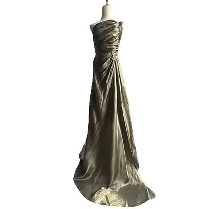 Elegant Dress for Women Off Shoulder Sleeveless Chic Casual Dresses Spring Summer 2025 New Female Fashion High Waist Solid Dress