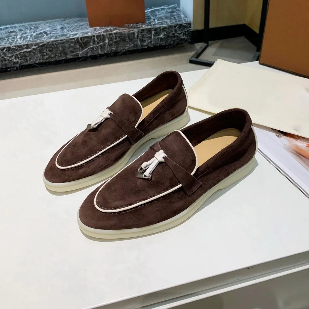 Ladies' loafers, rubber stitched sheepskin suede leather luxury brand flat shoes, best-selling women's shoes