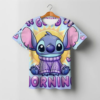 2025 Summer Disney Stitch Kids 3d Print Tees 1-14 Years T-shirt Children Cartoon Style Tops Short Sleeves Tees Kids T Shirt
