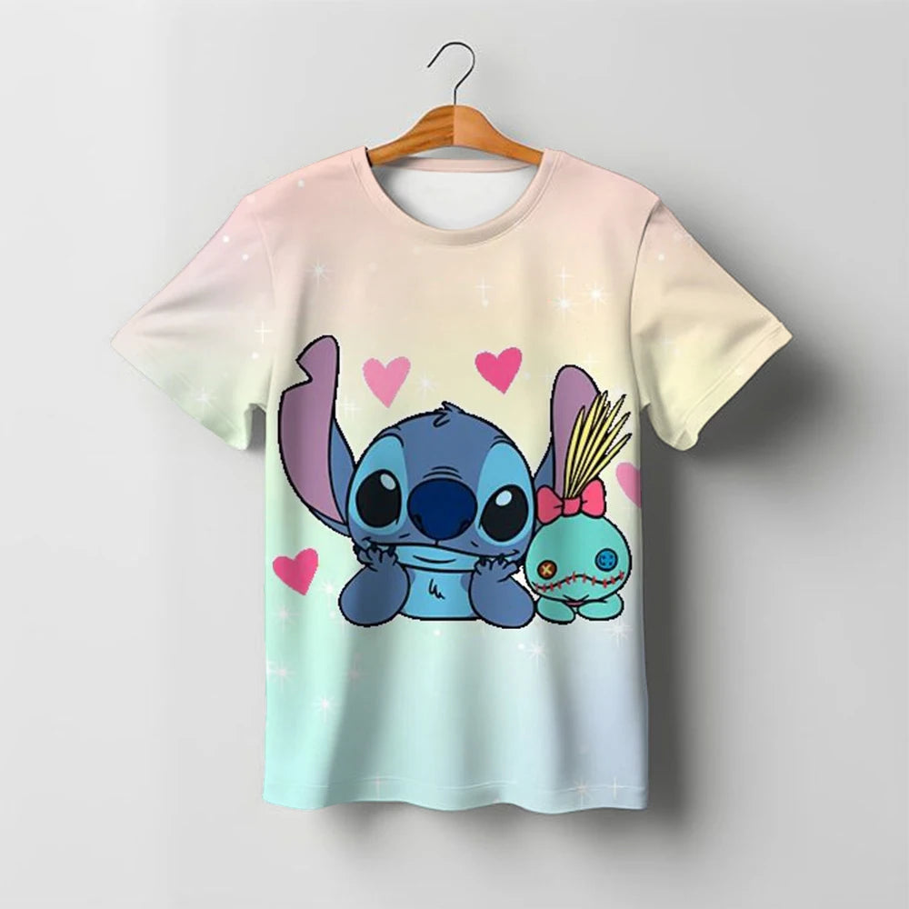 2025 Summer Disney Stitch Kids 3d Print Tees 1-14 Years T-shirt Children Cartoon Style Tops Short Sleeves Tees Kids T Shirt