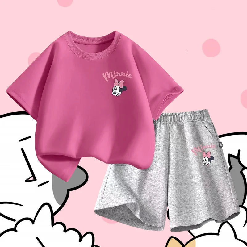 Summer Baby Girl Boy Clothes Set Children Disney Minnie Printing T-shirt and Short Two Pieces Suit Kid Shorts Sleeve Tracksuit