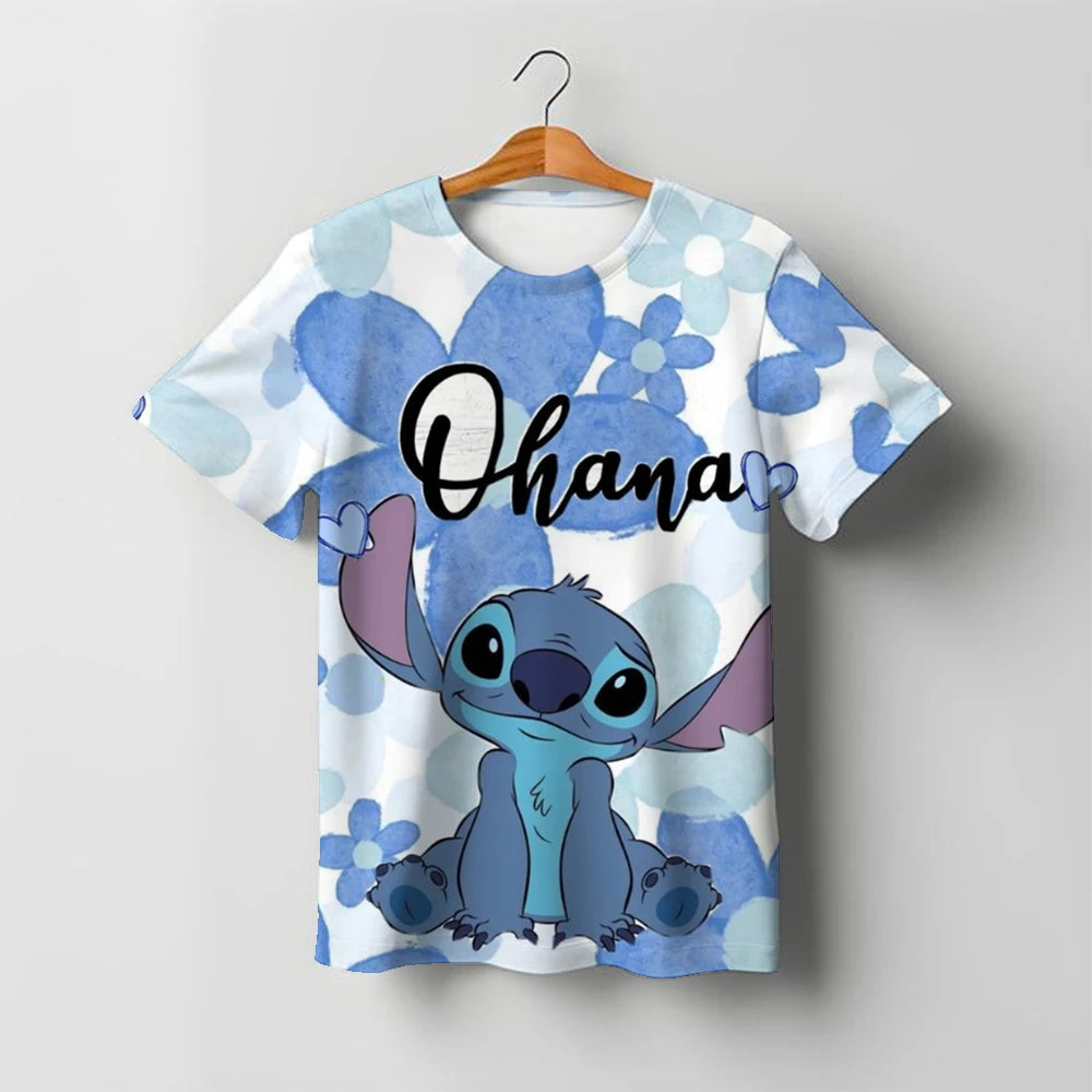 2025 Summer Disney Stitch Kids 3d Print Tees 1-14 Years T-shirt Children Cartoon Style Tops Short Sleeves Tees Kids T Shirt