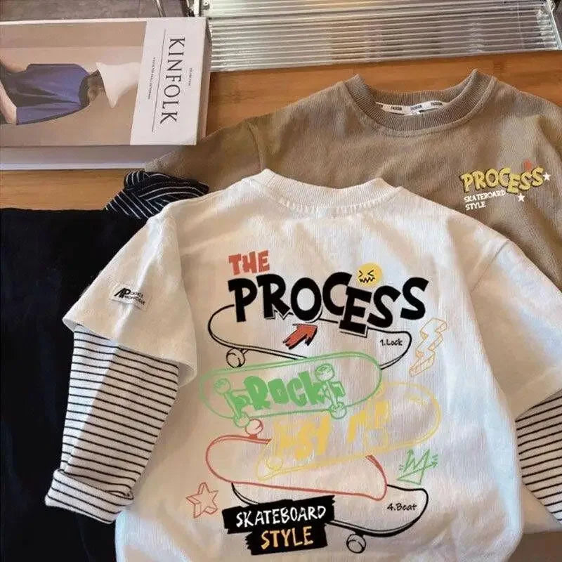 Long Sleeve Children T-shirts 2025 Autumn Spring Tops for Kids Cartoon Print Boys Girls Tees Toddler Outerwear Baby Tees 1-8T