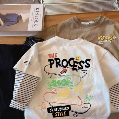 Long Sleeve Children T-shirts 2025 Autumn Spring Tops for Kids Cartoon Print Boys Girls Tees Toddler Outerwear Baby Tees 1-8T