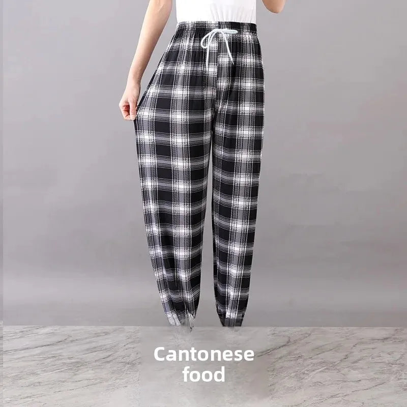 Summer Loose Ice Silk Women's Pants Elastic Waist Casual Bottoming Trousers Large Size Floral Print Comfortable Mom Pants