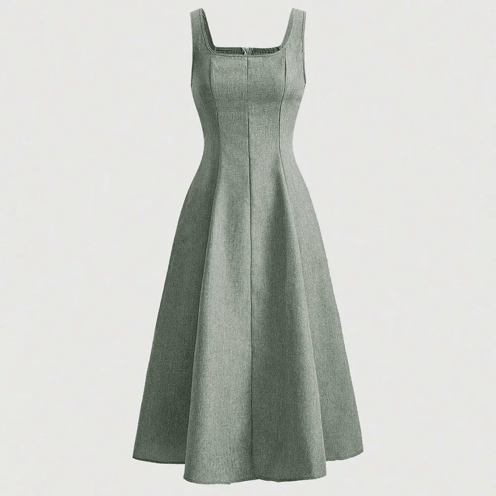 Rafiah Boutique Women's Dresses Summer French Elegant Fashion Simple Sleeveless Square Neck A-Line Party Dresses