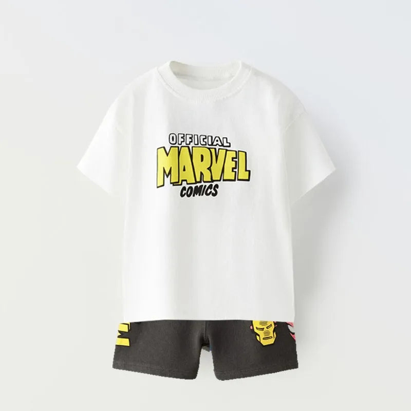 New Donald Duck Print T-shirt Shorts Outfit Summer Costume 2 Piece Set Kids Boys Fashion Casual Crewneck Tops+Shorts Tracksuits