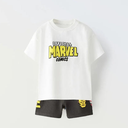 New Donald Duck Print T-shirt Shorts Outfit Summer Costume 2 Piece Set Kids Boys Fashion Casual Crewneck Tops+Shorts Tracksuits