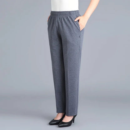 Black Cotton Middle-aged Mother Trousers New Loose Elastic Waist Casual Pants Spring Autumn Loose Solid Women's Straight Pants