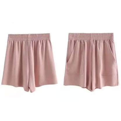 Summer Solid Color Short Pants Wide Leg Shorts Black/Pink/Light Blue/Yellow High Waist Loose Hot Pants Bottoms Sports Pants