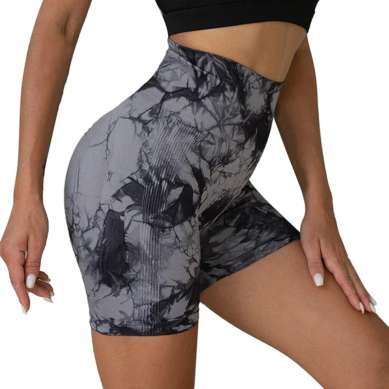 Yoga Shorts for Women Tie Dye Seamless Cycling Running High Waisted Workout Gym Fitness S M L XL