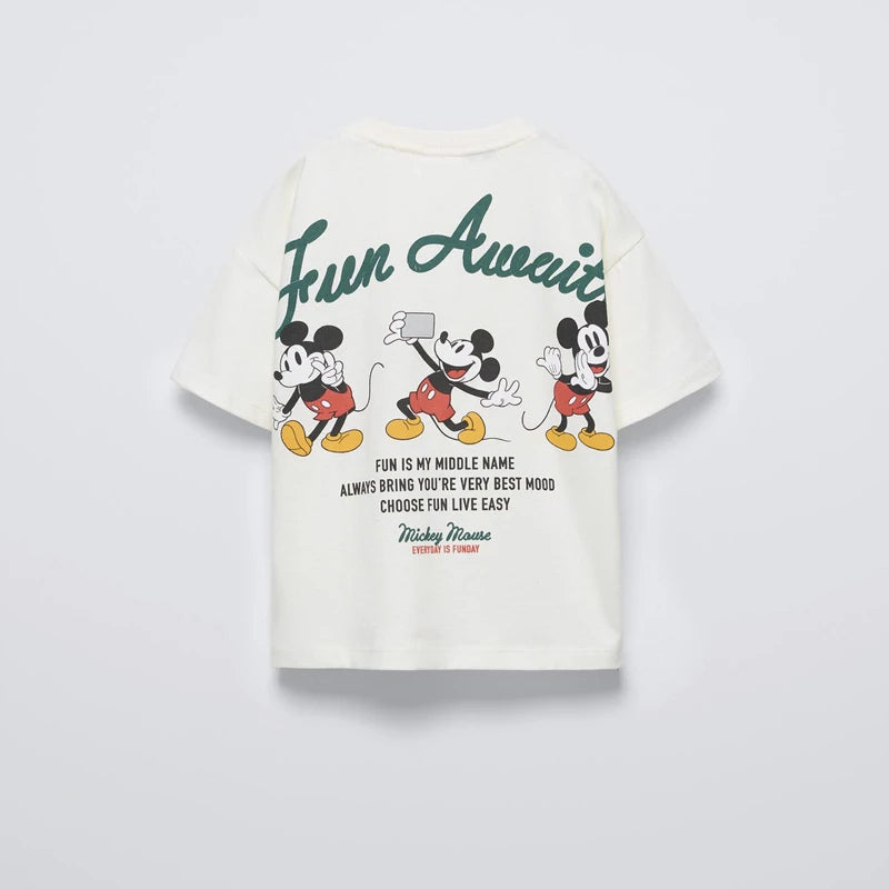 Disney Mickey T-shirt Short-sleeved Tops Summer Children's Clothes Casual Loose Baby Boys Cartoon Tee O-neck Kids Costume Tshirt