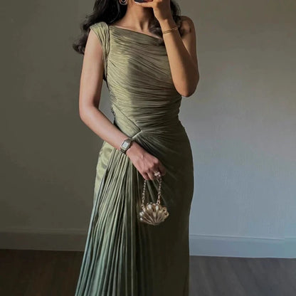 Elegant Dress for Women Off Shoulder Sleeveless Chic Evening Dresses Spring Summer 2025 Female Fashion High Waist Party Dress