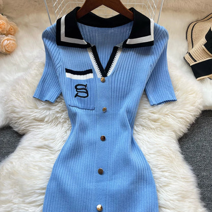 YuooMuoo Brand Fashion Summer Knitted Dress Women 2025 New Y2K Embroidery Long Bodycon Sweater Dress Streetwear Lady Vestidos