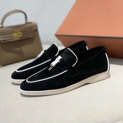 Ladies' loafers, rubber stitched sheepskin suede leather luxury brand flat shoes, best-selling women's shoes