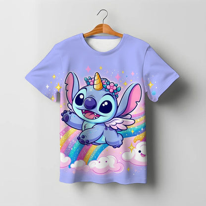 2025 Summer Disney Stitch Kids 3d Print Tees 1-14 Years T-shirt Children Cartoon Style Tops Short Sleeves Tees Kids T Shirt