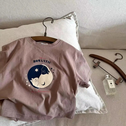 2024 Children's Cotton Short Sleeve Top Cartoon Printed Half Sleeve Summer New Style For Middle Small Kids Kidswear T-shirt