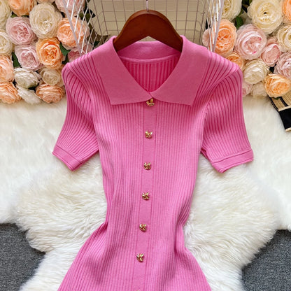 YuooMuoo Brand Fashion Elegant Patchwork Knitted Long Dress Spring Summer Women Luxury Shirt Sweater Dress Lady Party Vestido