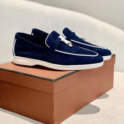 Ladies' loafers, rubber stitched sheepskin suede leather luxury brand flat shoes, best-selling women's shoes