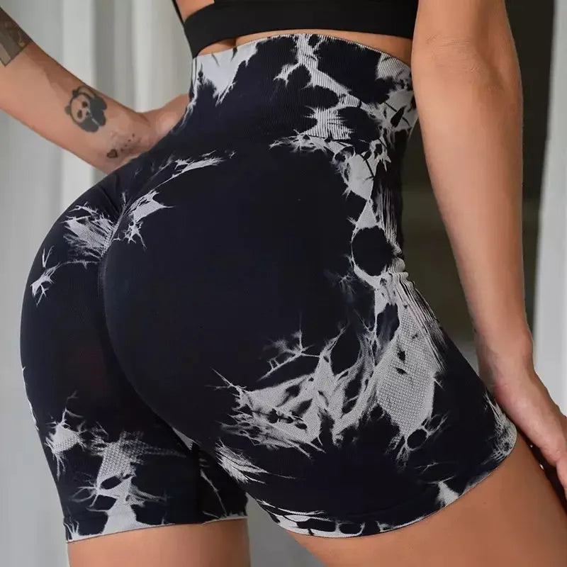 Yoga Shorts for Women Tie Dye Seamless Cycling Running High Waisted Workout Gym Fitness S M L XL