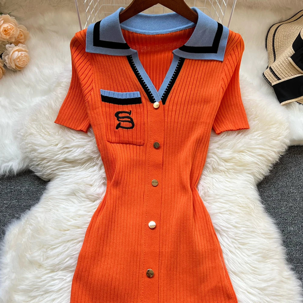 YuooMuoo Brand Fashion Summer Knitted Dress Women 2025 New Y2K Embroidery Long Bodycon Sweater Dress Streetwear Lady Vestidos