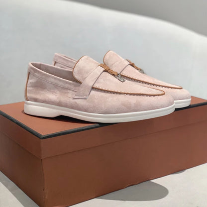 Ladies' loafers, rubber stitched sheepskin suede leather luxury brand flat shoes, best-selling women's shoes