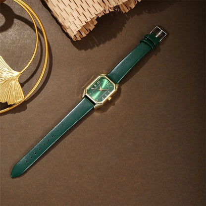 5/4/1PC Square Women Watches Set Leather Strap Ladies Quartz Wristwatch Ring Necklace Earrings Bracelet Jewelry Set Gift (No Box