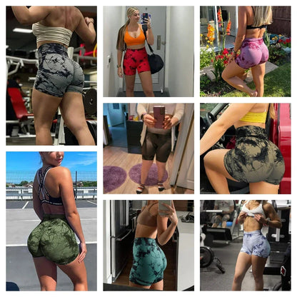 Yoga Shorts for Women Tie Dye Seamless Cycling Running High Waisted Workout Gym Fitness S M L XL