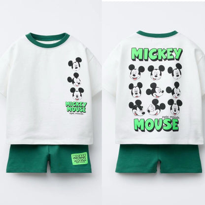 Summer Child Csotume Mickey Print TShirt+Shorts 2Piece Set Casual Sports Clothes Trendy Short Sleeve Outfits Outer Wear For Kid