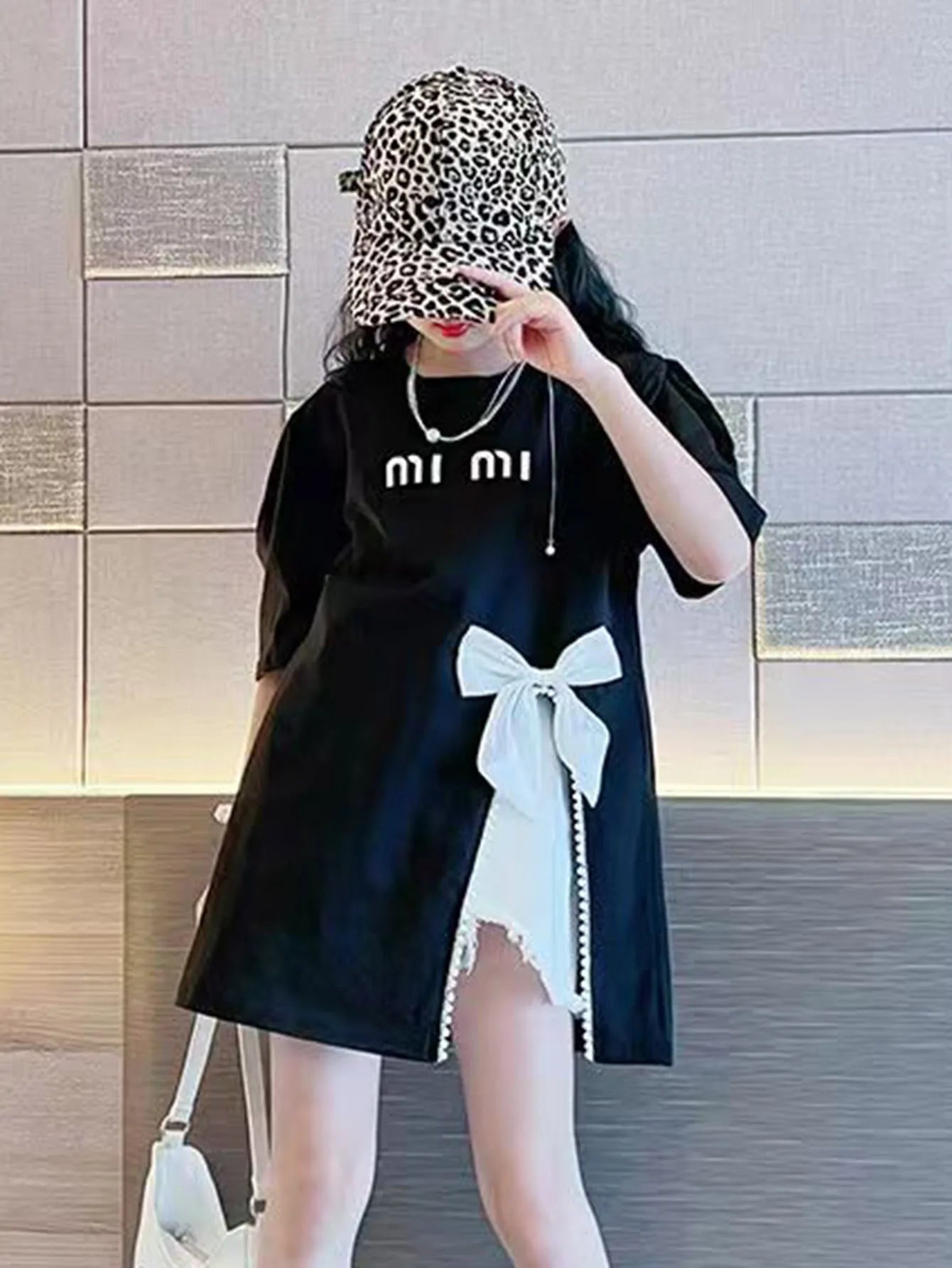 Chic Summer Street Style Mid-Length Girls' T-Shirt, Bow-embellished slit design Children tops for Tween Girl 3-12 Years
