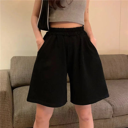 Women's Loose Waist Embroidered Shorts Summer High Waist Wide Leg Casual Five-Quarter Pants Fashionable Korean Style