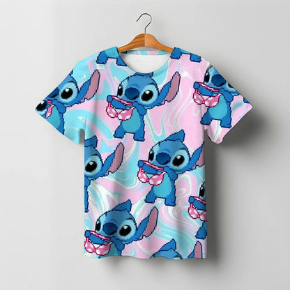 2025 Summer Disney Stitch Kids 3d Print Tees 1-14 Years T-shirt Children Cartoon Style Tops Short Sleeves Tees Kids T Shirt