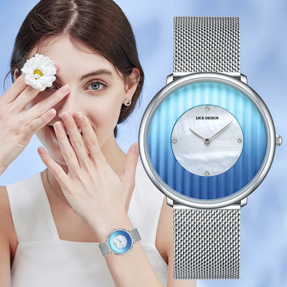 LIGE Fashion Quartz Woman Watch Luxury Ladies Dress Wristwatch Mesh Belt Waterproof Female Watches Girls Clocks Relogio Feminino