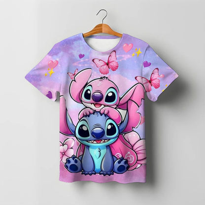 2025 Summer Disney Stitch Kids 3d Print Tees 1-14 Years T-shirt Children Cartoon Style Tops Short Sleeves Tees Kids T Shirt