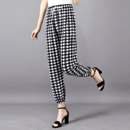 Summer Loose Ice Silk Women's Pants Elastic Waist Casual Bottoming Trousers Large Size Floral Print Comfortable Mom Pants