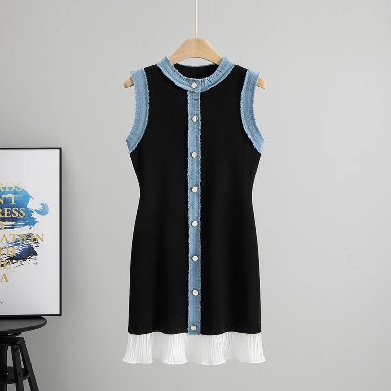 O-Neck Sleeveless Tank Dress for Women 2025 Summer New Slim Fit Mid-Length Knitted  Base Bodycon  Dress