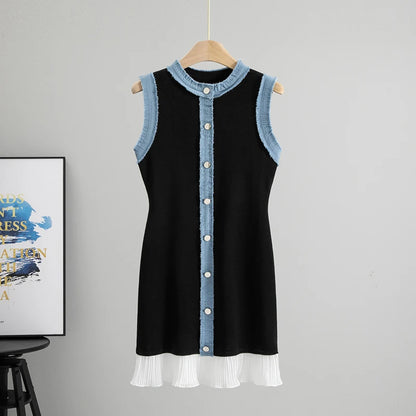 O-Neck Sleeveless Tank Dress for Women 2025 Summer New Slim Fit Mid-Length Knitted  Base Bodycon  Dress