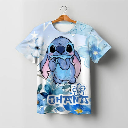 2025 Summer Disney Stitch Kids 3d Print Tees 1-14 Years T-shirt Children Cartoon Style Tops Short Sleeves Tees Kids T Shirt