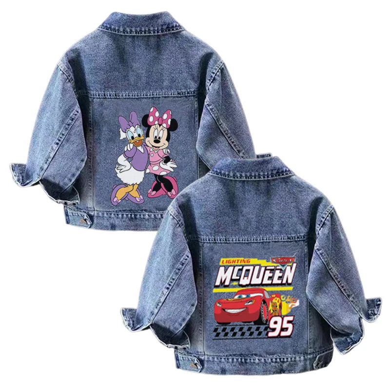 Disney Boys Girls Denim Jacket Children's Minnie Daisy Lightning Mcqueen Cartoon Long Sleeve Fashion Coat Kids Clothes Outerwear