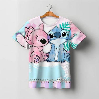 2025 Summer Disney Stitch Kids 3d Print Tees 1-14 Years T-shirt Children Cartoon Style Tops Short Sleeves Tees Kids T Shirt