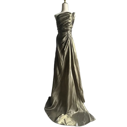Elegant Dress for Women Off Shoulder Sleeveless Chic Evening Dresses Spring Summer 2025 Female Fashion High Waist Party Dress