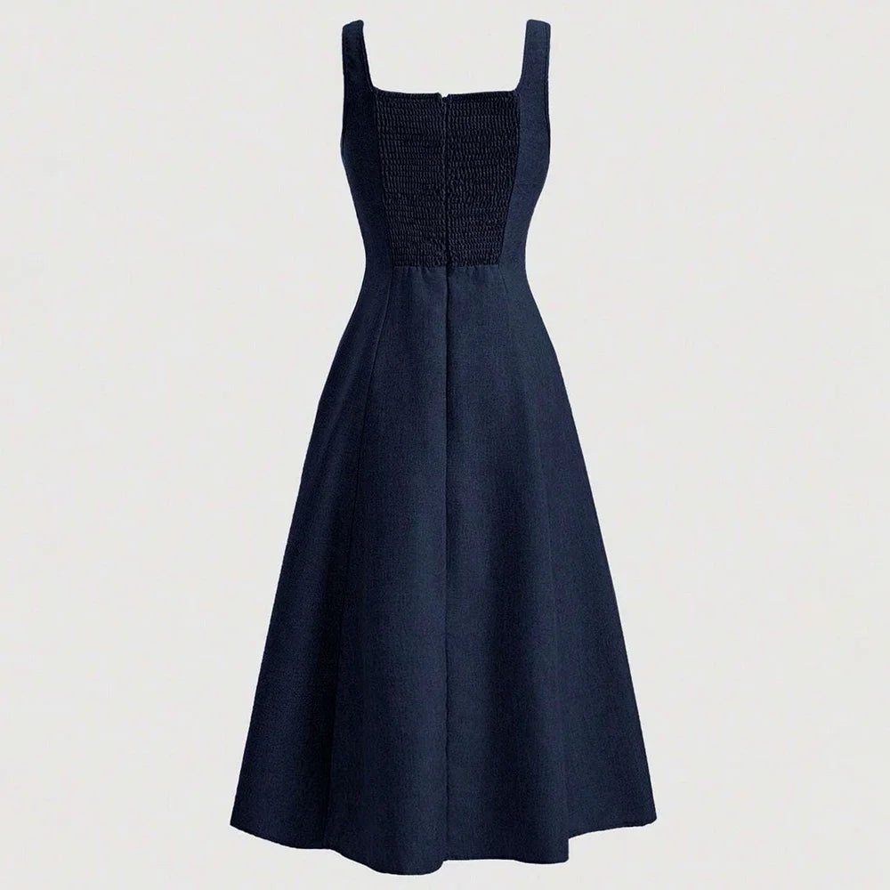 Rafiah Boutique Women's Dresses Summer French Elegant Fashion Simple Sleeveless Square Neck A-Line Party Dresses