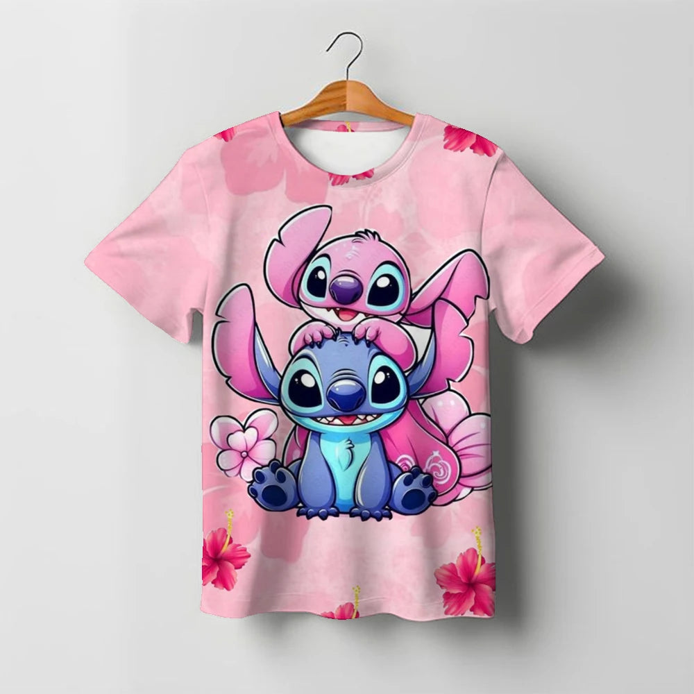 2025 Summer Disney Stitch Kids 3d Print Tees 1-14 Years T-shirt Children Cartoon Style Tops Short Sleeves Tees Kids T Shirt